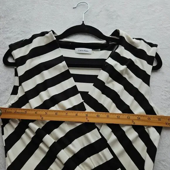 New Calvin Klein Size 6 Black White Striped Dress Belted Classic Chic Career - Picture 14 of 16